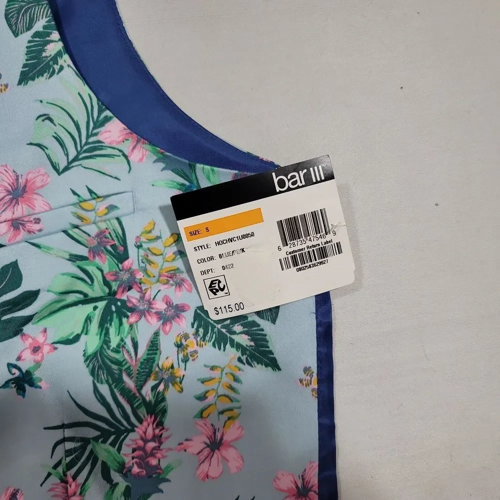 Bar‎ III Slim-Fit Floral-Print Suit Vest Mens Small Blue Pink $100 NEW